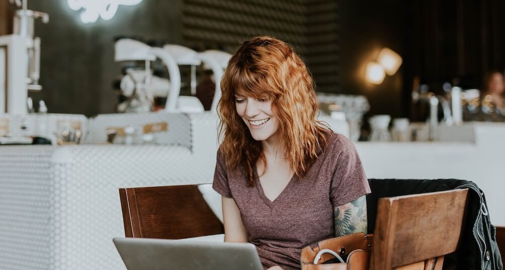 Woman studying on laptop